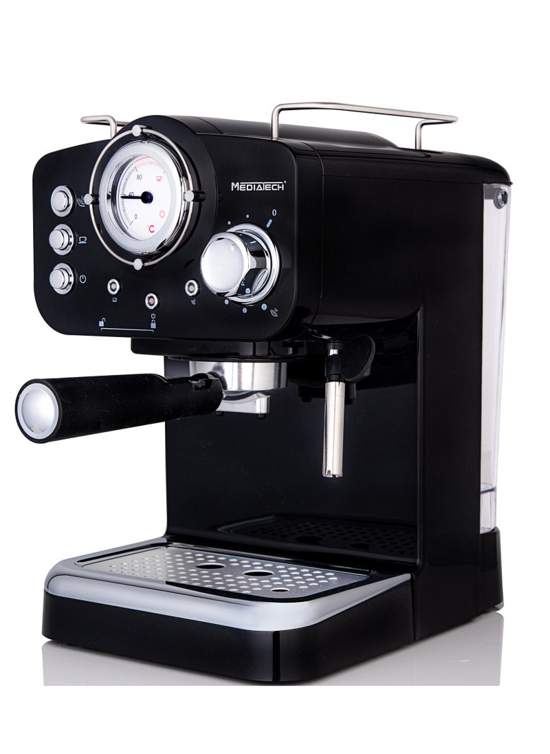 Mediatech - Manual Barista Pump Espresso Coffee Machine , Temperature Indicator ,Cappuccino, Latte Macchiato, Milk Frother, 1100 Watt, MT-CM301,Black - Image 1
