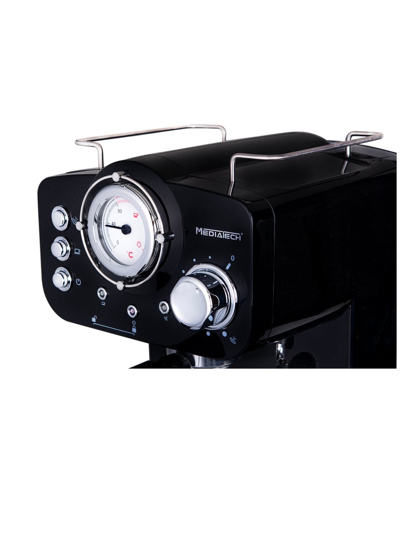 Mediatech - Manual Barista Pump Espresso Coffee Machine , Temperature Indicator ,Cappuccino, Latte Macchiato, Milk Frother, 1100 Watt, MT-CM301,Black - Image 1
