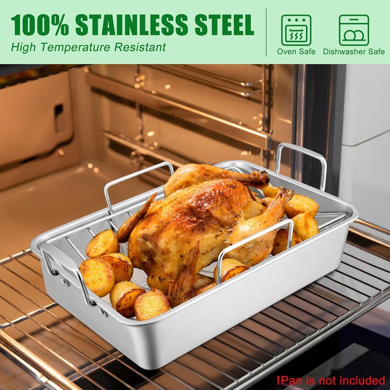 E-far Turkey Roasting Rack, Stainless Steel Rib Rack for Roasting, Grilling and Smoking, 14.4 x 10 inches, V Shaped & Heavy Duty, Dishwasher Safe (Large) - Image 5