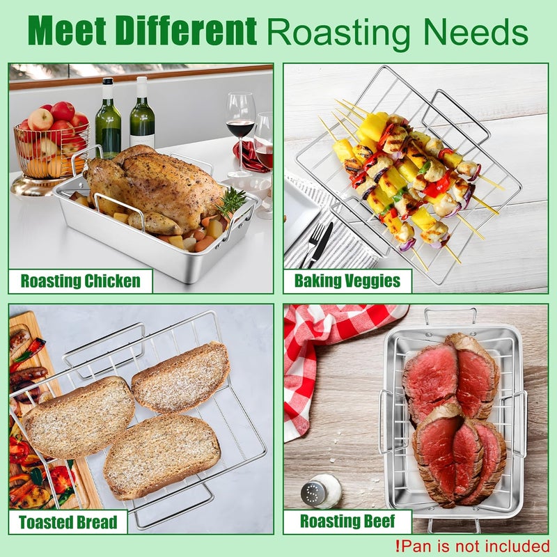 E-far Turkey Roasting Rack, Stainless Steel Rib Rack for Roasting, Grilling and Smoking, 14.4 x 10 inches, V Shaped & Heavy Duty, Dishwasher Safe (Large) - Image 4