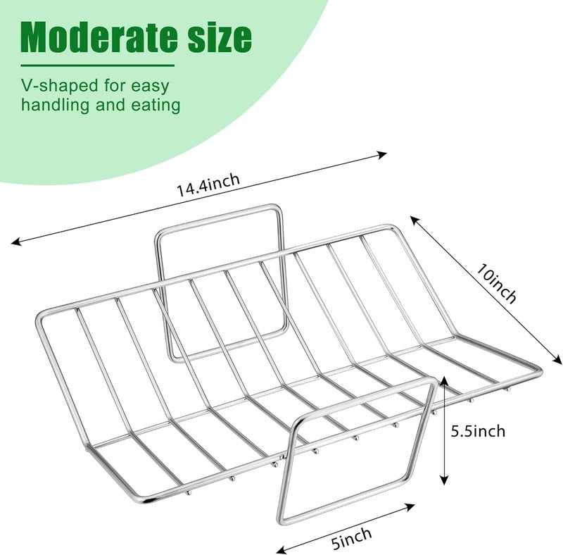 E-far Turkey Roasting Rack, Stainless Steel Rib Rack for Roasting, Grilling and Smoking, 14.4 x 10 inches, V Shaped & Heavy Duty, Dishwasher Safe (Large) - Image 2