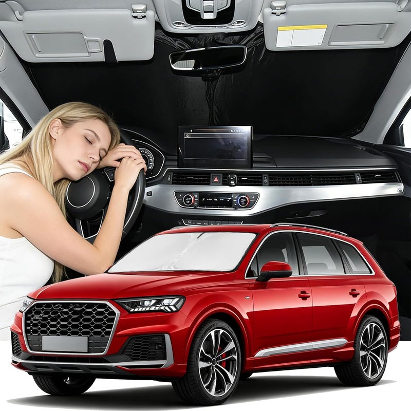 ZOIBV for Audi Q7 2016-2026 Windshield Sun Shade - 4 Layers Car Sunshades for Front Windows Shade Cover Custom Fit Q7 SUV Sun Visor 240T Retractable Shade Blocks UV Rays Car Accessories All-item matching trendy build - Image 1