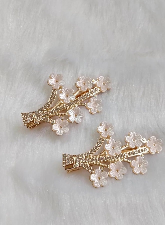 Rose Petals Floral Pearl Hair Clips Hairpin Strong Hold Hair Jaw Clips Nonslip Alligator Bb Clip Side Bangs Girls Claw Clips Accessories For Women Thick/Thin Hair (Golden,Pack Of 2 Pcs) (Floral) - Image 4