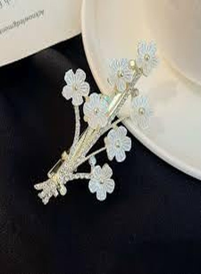Rose Petals Floral Pearl Hair Clips Hairpin Strong Hold Hair Jaw Clips Nonslip Alligator Bb Clip Side Bangs Girls Claw Clips Accessories For Women Thick/Thin Hair (Golden,Pack Of 2 Pcs) (Floral) - Image 5