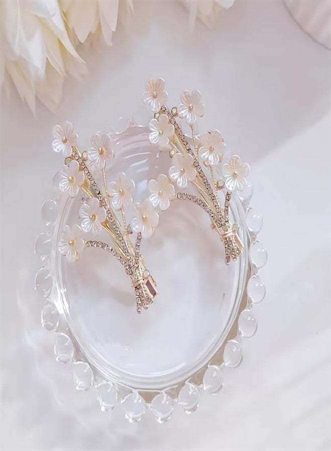 Rose Petals Floral Pearl Hair Clips Hairpin Strong Hold Hair Jaw Clips Nonslip Alligator Bb Clip Side Bangs Girls Claw Clips Accessories For Women Thick/Thin Hair (Golden,Pack Of 2 Pcs) (Floral) - Image 3