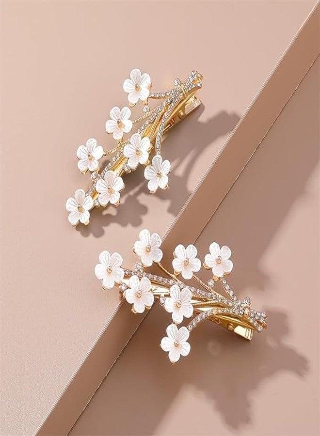 Rose Petals Floral Pearl Hair Clips Hairpin Strong Hold Hair Jaw Clips Nonslip Alligator Bb Clip Side Bangs Girls Claw Clips Accessories For Women Thick/Thin Hair (Golden,Pack Of 2 Pcs) (Floral) - Image 1