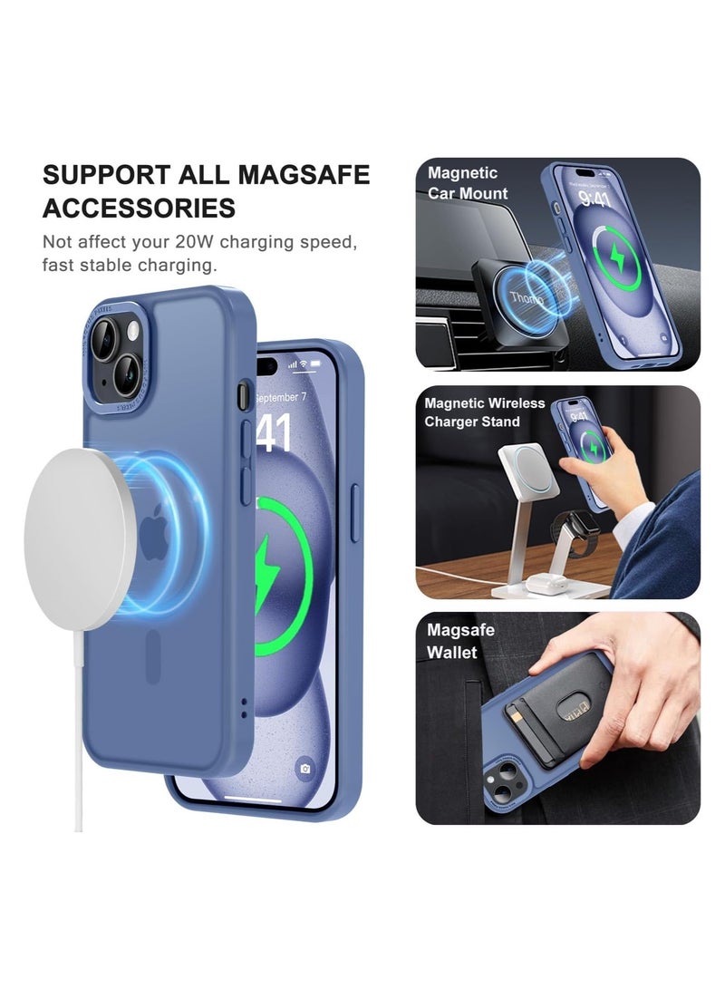 Magnetic Case for iPhone 14 Plus/15 Plus 6.7 Inch Case Translucent Matte Phone Case Slim Thin Shockproof Anti-Yellow Women Men Girls Boys Protective Cover (sierra Blue)
