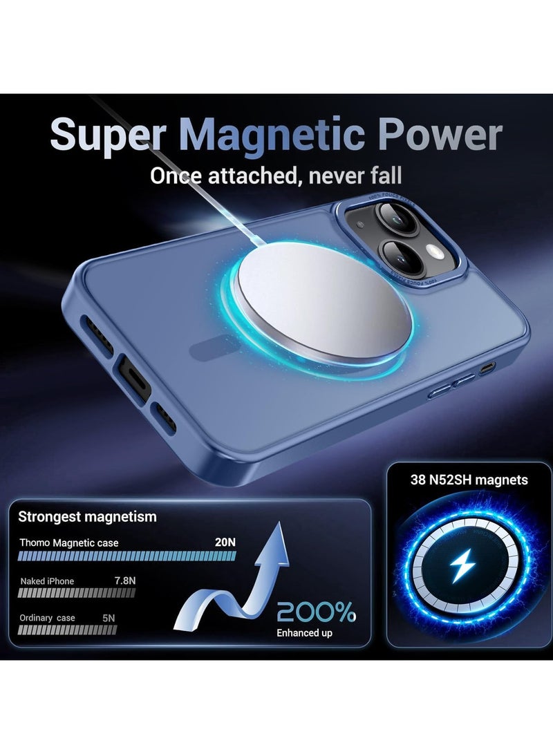 Magnetic Case for iPhone 14 Plus/15 Plus 6.7 Inch Case Translucent Matte Phone Case Slim Thin Shockproof Anti-Yellow Women Men Girls Boys Protective Cover (sierra Blue)
