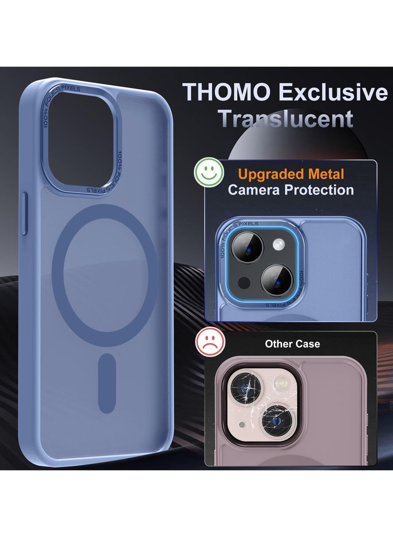 Magnetic Case for iPhone 14 Plus/15 Plus 6.7 Inch Case Translucent Matte Phone Case Slim Thin Shockproof Anti-Yellow Women Men Girls Boys Protective Cover (sierra Blue)