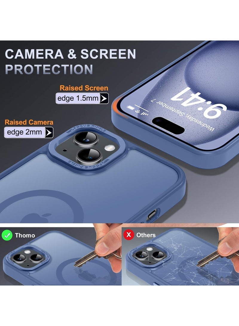 Magnetic Case for iPhone 14 Plus/15 Plus 6.7 Inch Case Translucent Matte Phone Case Slim Thin Shockproof Anti-Yellow Women Men Girls Boys Protective Cover (sierra Blue)
