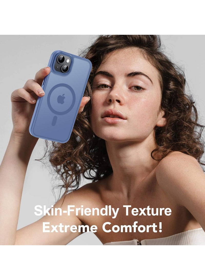 Magnetic Case for iPhone 14 Plus/15 Plus 6.7 Inch Case Translucent Matte Phone Case Slim Thin Shockproof Anti-Yellow Women Men Girls Boys Protective Cover (sierra Blue)