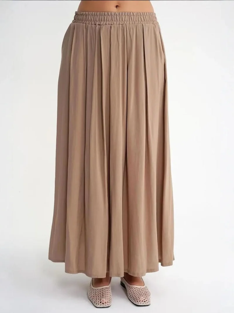 MixRay Camel Brown Mixray High-Waisted Long Skirt with Pockets for Women | Best Price UAE