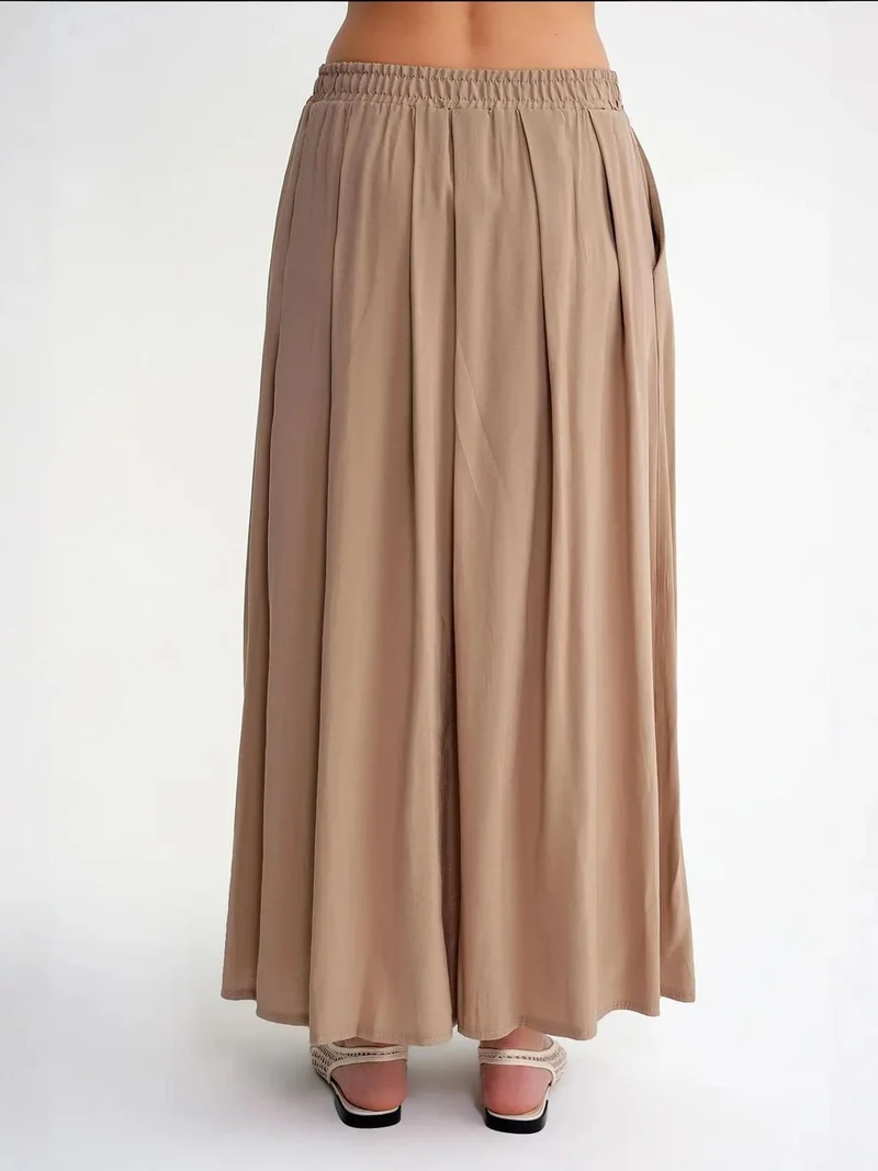 MixRay Camel Brown Mixray High-Waisted Long Skirt with Pockets for Women | Best Price UAE