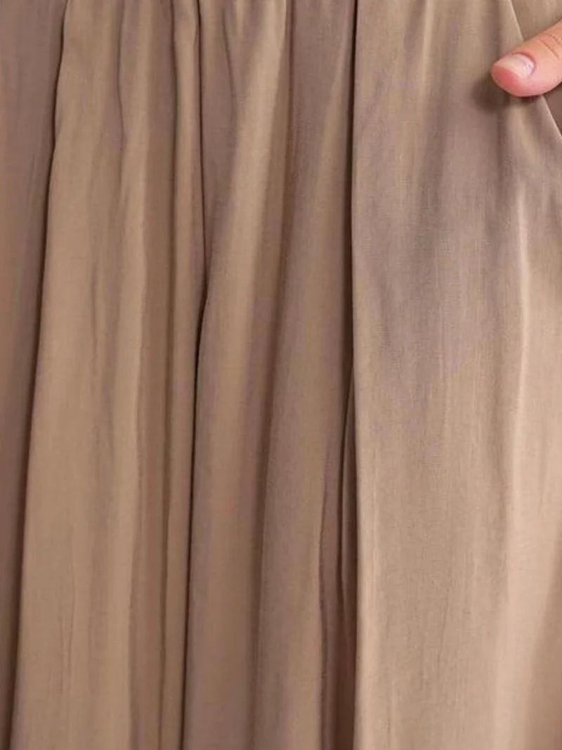 MixRay Camel Brown Mixray High-Waisted Long Skirt with Pockets for Women | Best Price UAE