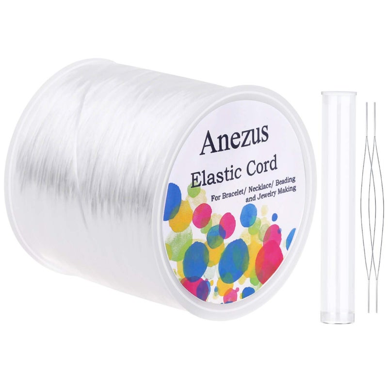 anezus Stretchy String for Bracelets Anezus Elastic String Jewelry Bead Cord with 2pcs Large Eye Beading Needles for Seed Beads Pony Beads Bracelets and Jewelry Making White