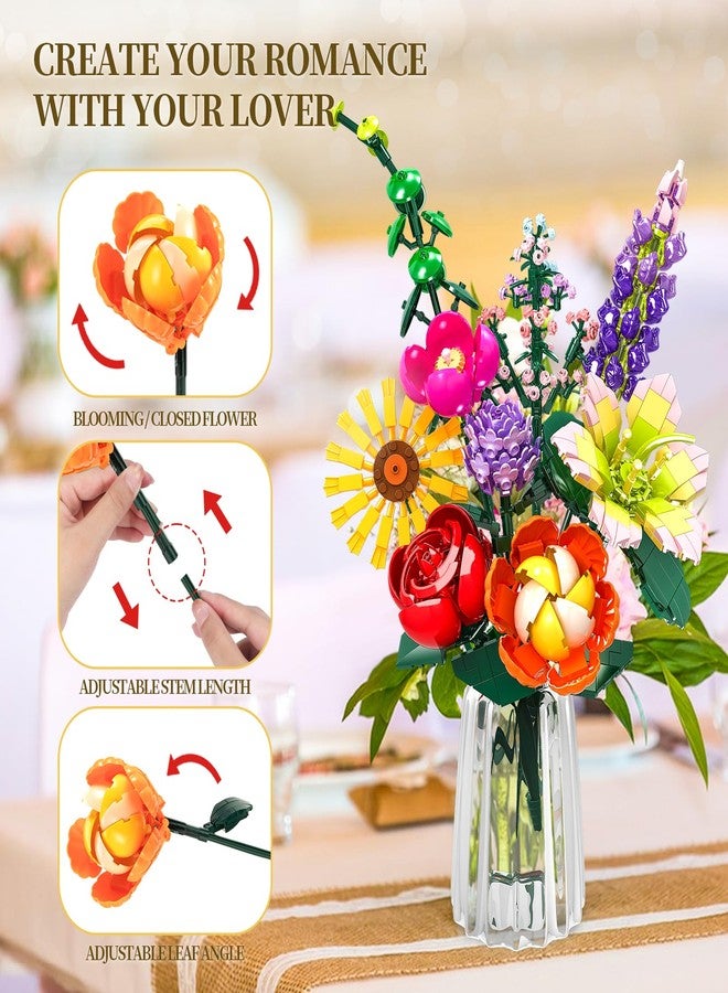 Rasout Flowers Bouquet Building Toy Set, 9 Kinds of Flowers Botanical Collection and Home Office Decorative for Mother's Day, Birthdays, Valentine's Day Gifts, Ideal for 6+ Women Girls Adults, No Vase - Image 5
