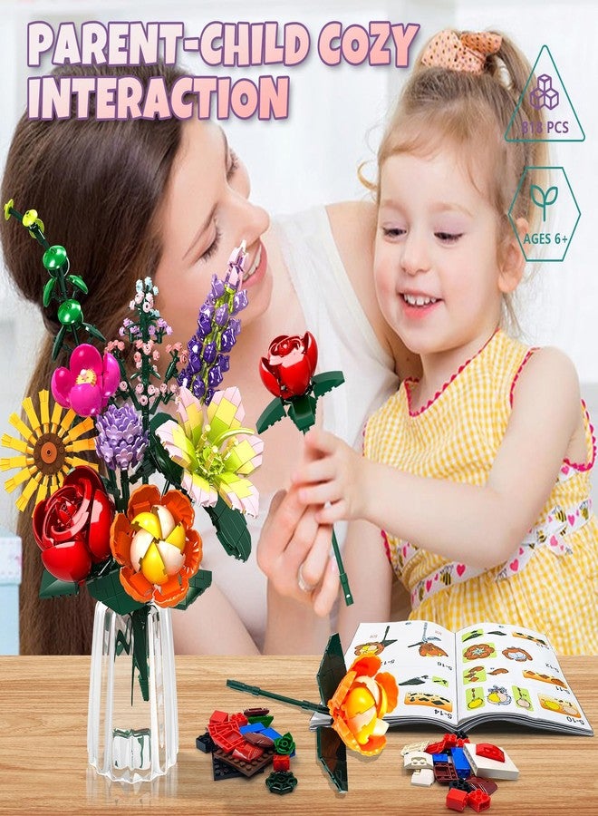 Rasout Flowers Bouquet Building Toy Set, 9 Kinds of Flowers Botanical Collection and Home Office Decorative for Mother's Day, Birthdays, Valentine's Day Gifts, Ideal for 6+ Women Girls Adults, No Vase - Image 3
