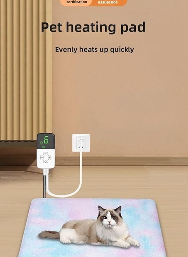 Pet Heating Pad Waterproof Chew Resistant Mat 2 Heat Settings 45W Square 30x40cm Tie Dyed Rabbit Fur Cover - Image 3