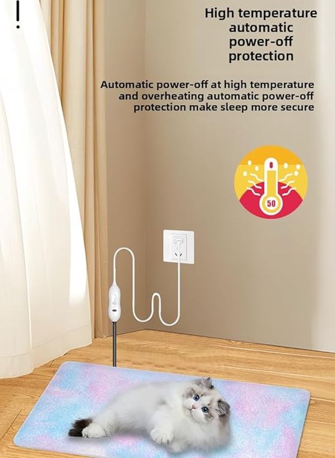 Pet Heating Pad Waterproof Chew Resistant Mat 2 Heat Settings 45W Square 30x40cm Tie Dyed Rabbit Fur Cover - Image 5