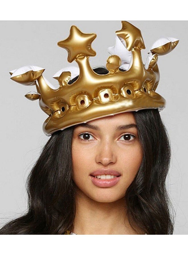 Inflatable Golden King Crown for Adults - Birthday Party Hat with Shiny Metallic Finish Quick Inflation - Perfect for Pool Parties Royal Themed Celebrations Reusable PVC, Waterproof & Easy to Store  - Image 3