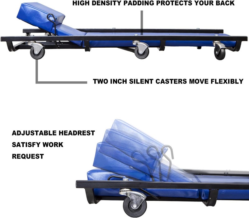 BIG RED 40" Padded Rolling Garage/Shop Creeper with Adjustable Headrest and 6 Casters, Blue - Image 5