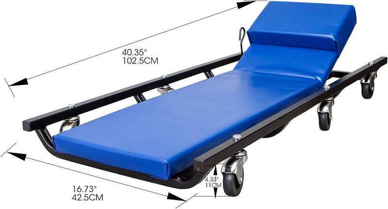 BIG RED 40" Padded Rolling Garage/Shop Creeper with Adjustable Headrest and 6 Casters, Blue - Image 2