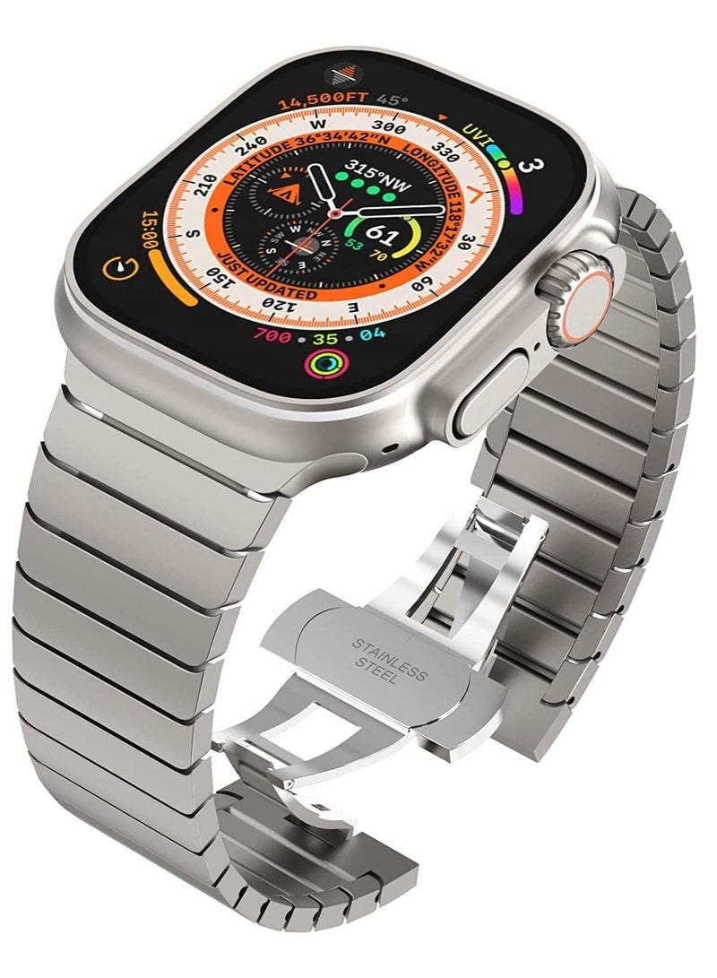 ELTRAZONE Stainless Steel Band Compatible with Apple Watch Ultra Band 49mm/45mm/44mm/42m Solid Metal Strap Adjustable Bands with Folding Clasp for iWatch 3 2 1 Men Women - Image 1