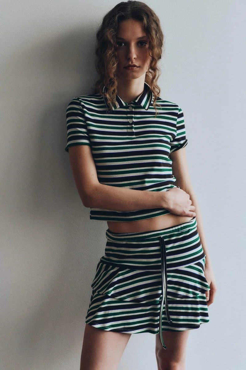 ديفاكتو Striped Ribana Combed Lining Normal Waist Mini Knitted Skirt