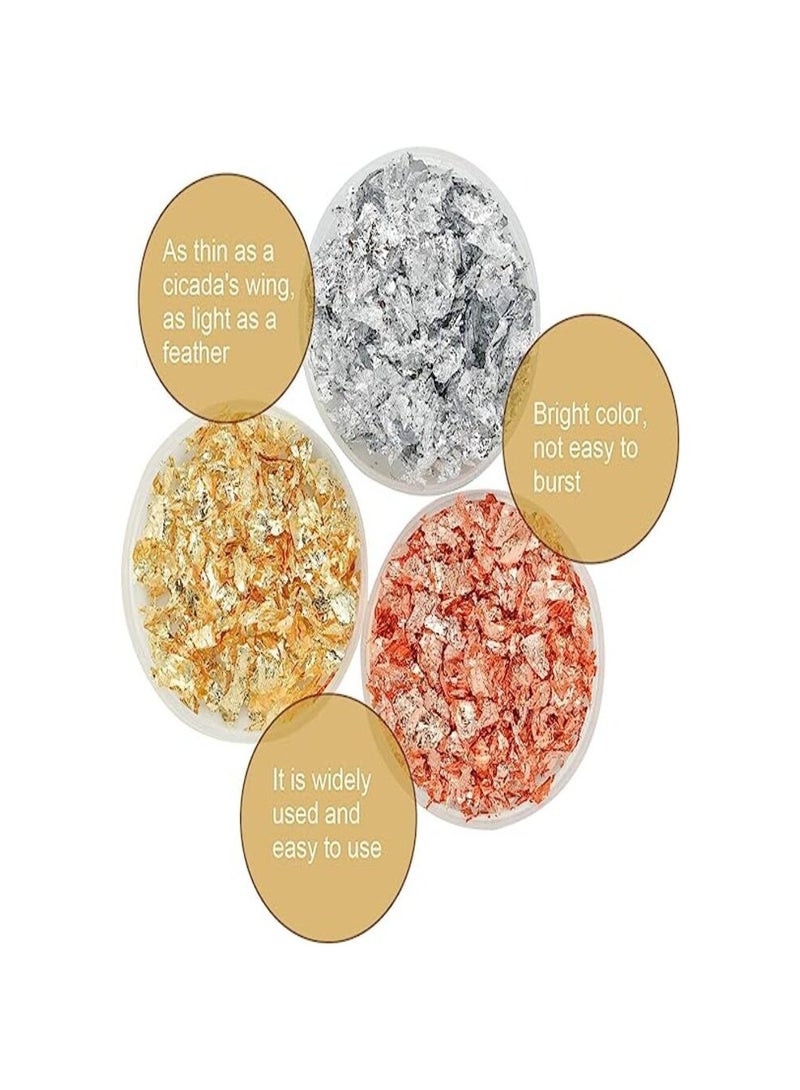 رقائق ذهبية للراتنج - 15 غرام، صناعة المجوهرات، رقائق رقائق ذهبية مقلدة اوراق معدنية للاظافر والطلاء والحرف اليدوية والسلايم وصناعة المجوهرات (الوان ذهبية وفضية ونحاسية) - Image 4