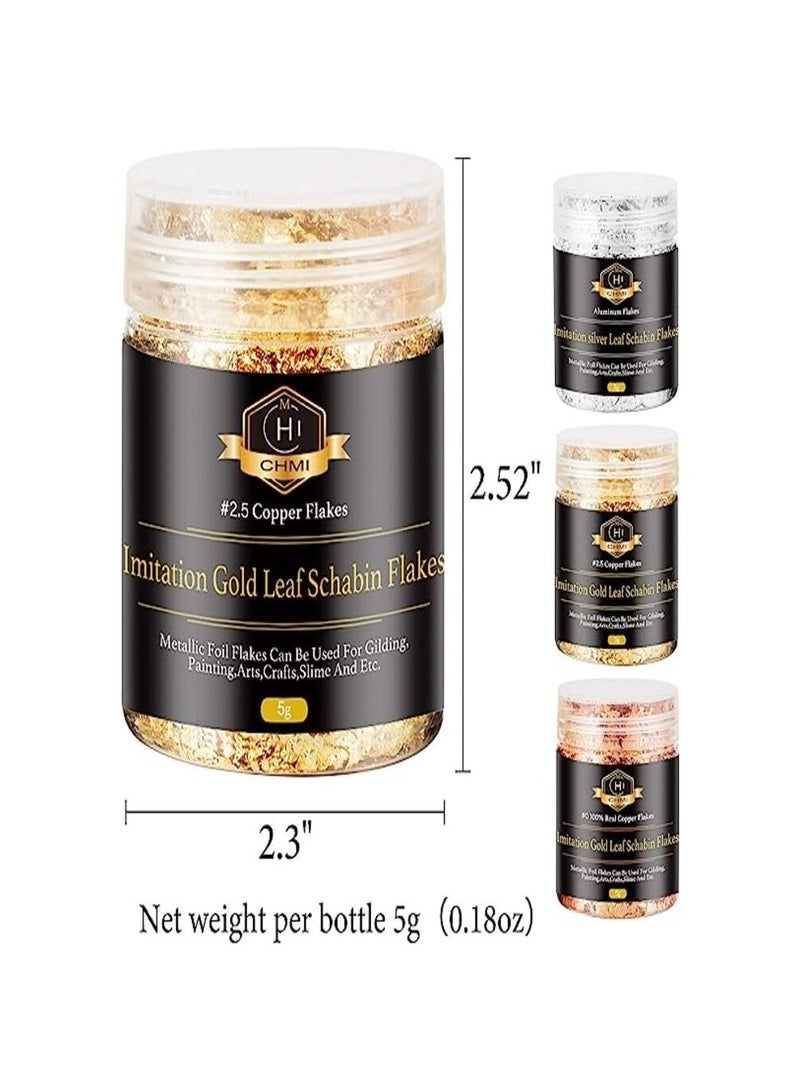 رقائق ذهبية للراتنج - 15 غرام، صناعة المجوهرات، رقائق رقائق ذهبية مقلدة اوراق معدنية للاظافر والطلاء والحرف اليدوية والسلايم وصناعة المجوهرات (الوان ذهبية وفضية ونحاسية) - Image 3