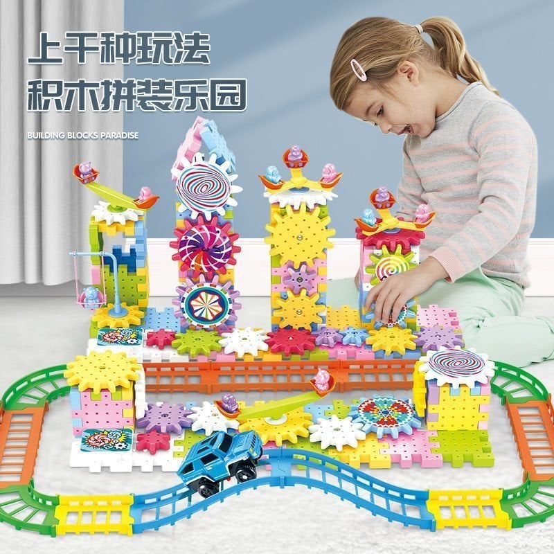 Educational Gear Variety Electric Building Blocks Rotating Assembly Transforming Track Car Fire Truck Building Blocks Diy Children'S Day Toy - Image 5