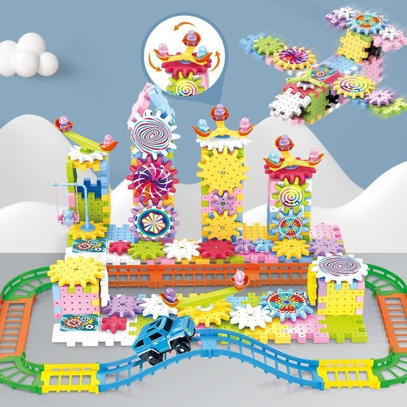Educational Gear Variety Electric Building Blocks Rotating Assembly Transforming Track Car Fire Truck Building Blocks Diy Children'S Day Toy - Image 2