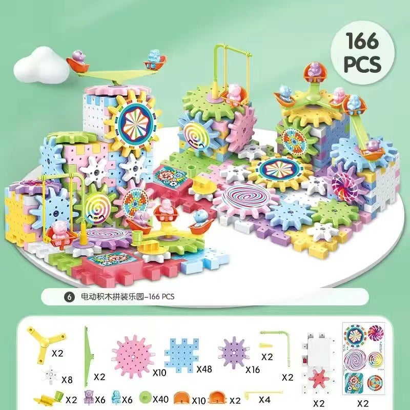 Educational Gear Variety Electric Building Blocks Rotating Assembly Transforming Track Car Fire Truck Building Blocks Diy Children'S Day Toy - Image 1