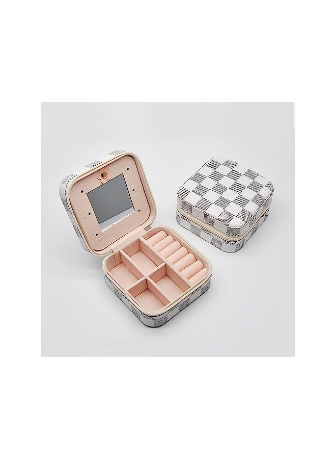 Raxoom Box with Mirror, Jewelry Organizer, Leather Double Jewelry Box with Mirror, Rings Earrings Necklaces Bracelets Jewelry Gift Box for Women Girls (Plaid) - Image 3