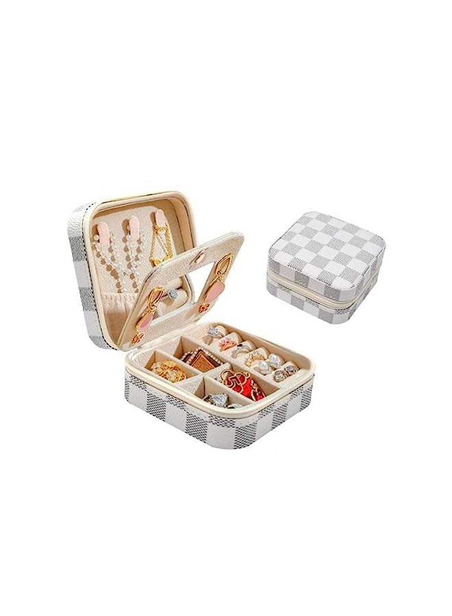 Raxoom Box with Mirror, Jewelry Organizer, Leather Double Jewelry Box with Mirror, Rings Earrings Necklaces Bracelets Jewelry Gift Box for Women Girls (Plaid) - Image 2