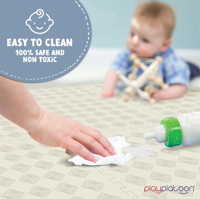 Play Platoon Large Kids Mats for Floors, 9 Tile 72 x 72 inch, Extra-Thick Interlocking Tiles, 24 x 24 in. Puzzle Mat Pieces with Border, Non-Toxic, Neutral Playmat Rug for Toddlers & Children - Image 5