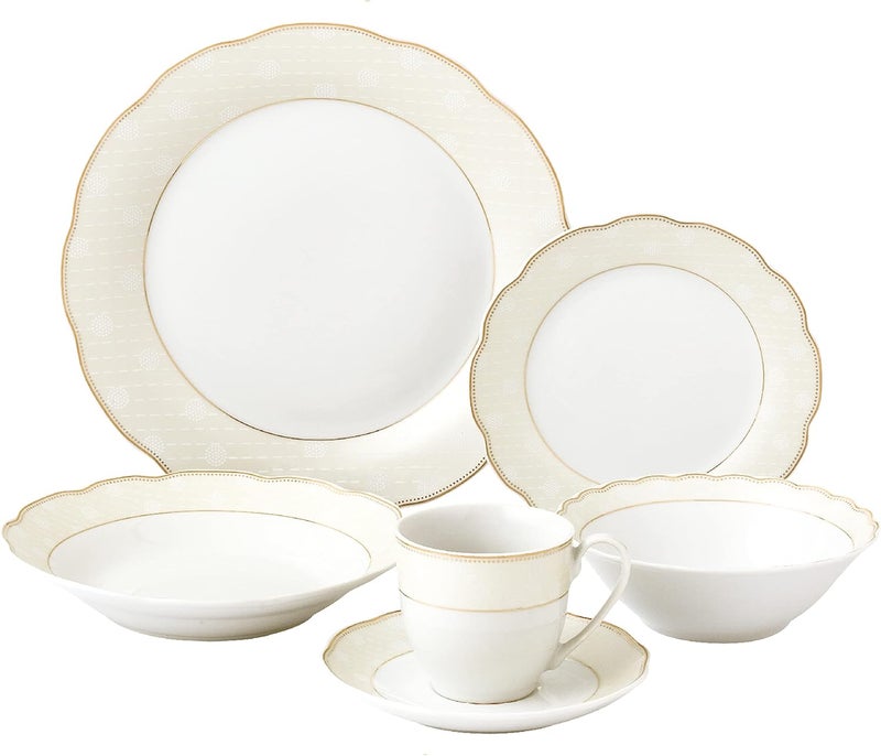 Stylish and Elegant 24 Pieces Porcelain Dinnerware Set Service for 4 People for Hosting Parties and Events  Tova 24 Piece Wavy - Image 1