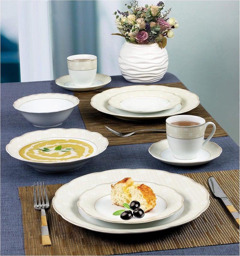 Stylish and Elegant 24 Pieces Porcelain Dinnerware Set Service for 4 People for Hosting Parties and Events  Tova 24 Piece Wavy - Image 3