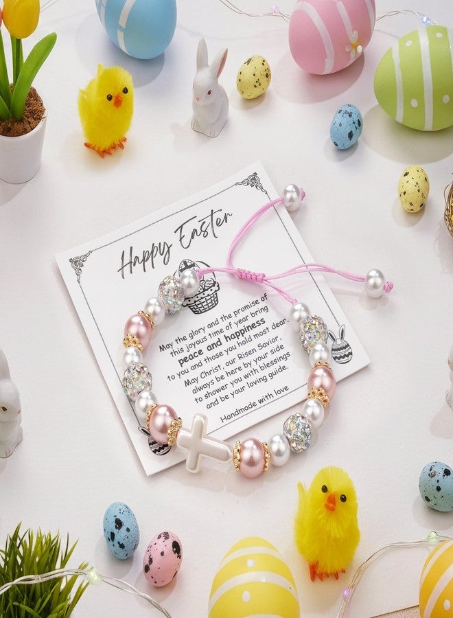 Sereney Happy Easter Bracelet for Girls, Easter Jewelry Cross Bracelet for Women as Easters Basket Stuffers, White Pink Pearls Bracelets as Easter's Christian Religious Gifts for Teens Girls - Image 2