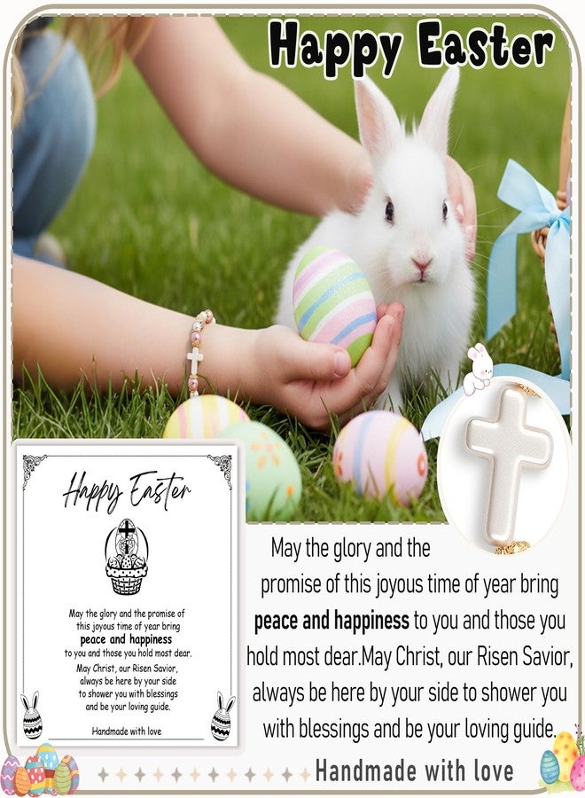 Sereney Happy Easter Bracelet for Girls, Easter Jewelry Cross Bracelet for Women as Easters Basket Stuffers, White Pink Pearls Bracelets as Easter's Christian Religious Gifts for Teens Girls - Image 4