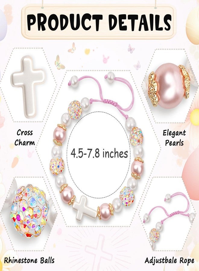 Sereney Happy Easter Bracelet for Girls, Easter Jewelry Cross Bracelet for Women as Easters Basket Stuffers, White Pink Pearls Bracelets as Easter's Christian Religious Gifts for Teens Girls - Image 5