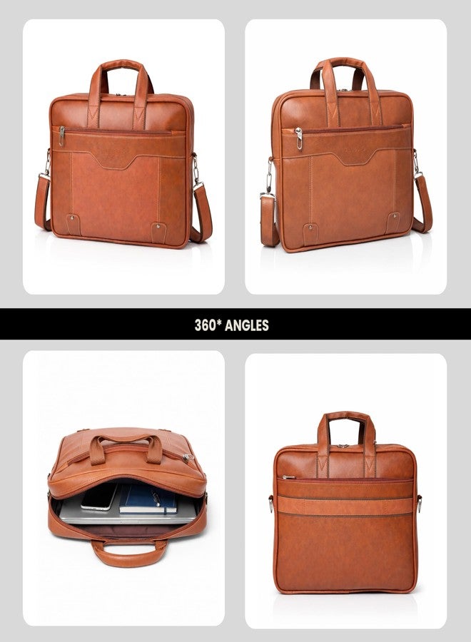 BILL BOND Laptop Bag for Men, PU Leather Expandable Office Bag for Men (Tan) - Image 4