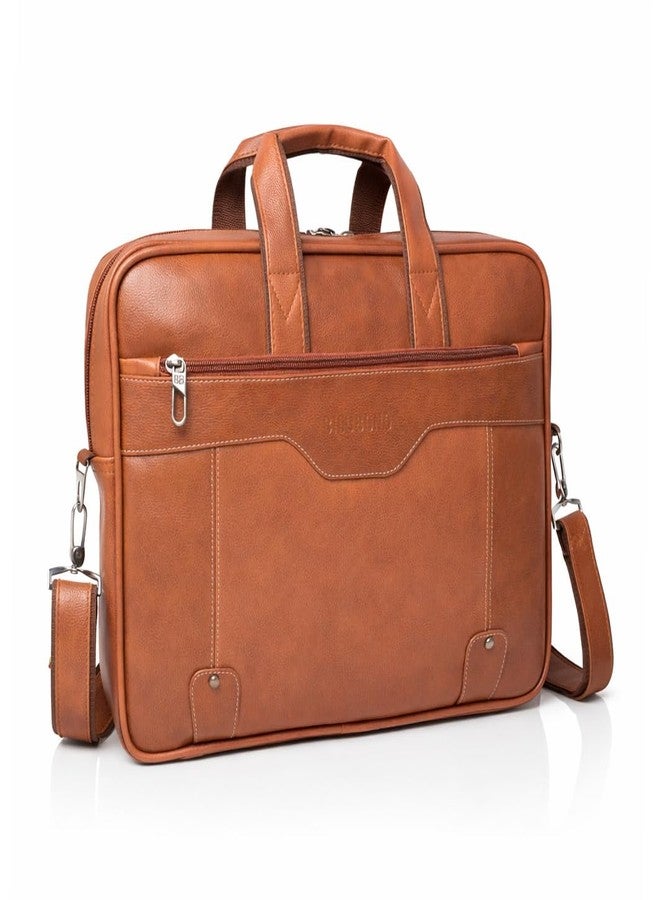 BILL BOND Laptop Bag for Men, PU Leather Expandable Office Bag for Men (Tan) - Image 1