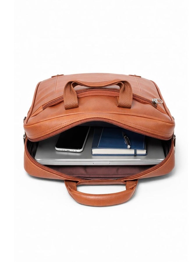 BILL BOND Laptop Bag for Men, PU Leather Expandable Office Bag for Men (Tan) - Image 5