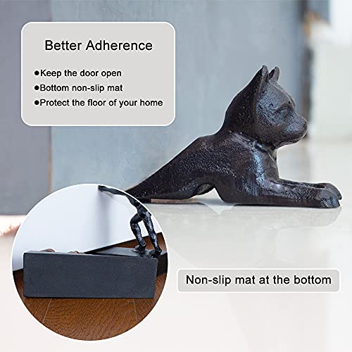 Earl Diamond Heavy Duty Cast Iron Cute Cat Door Stops | Decorative Cute Animal Statue Metal Door Stopper Wedge, with Non-Slip Mat for Home Office Commercial - Image 4