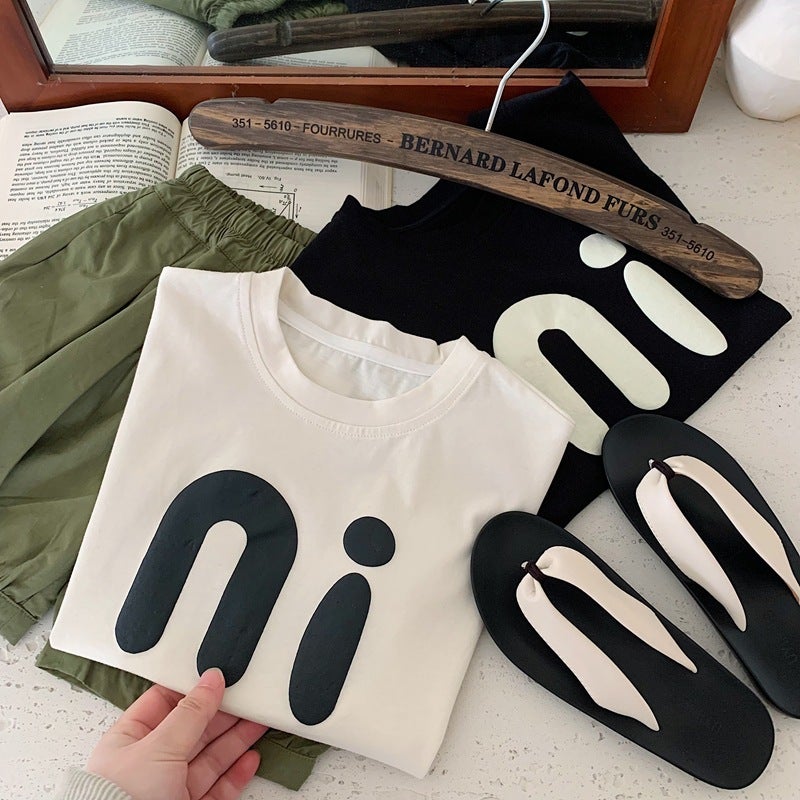 Boys And Girls Western-Style Letter Printed Cotton T-Shirt Half-Sleeve Comfortable All-Match Short-Sleeve Top For Children - Image 1