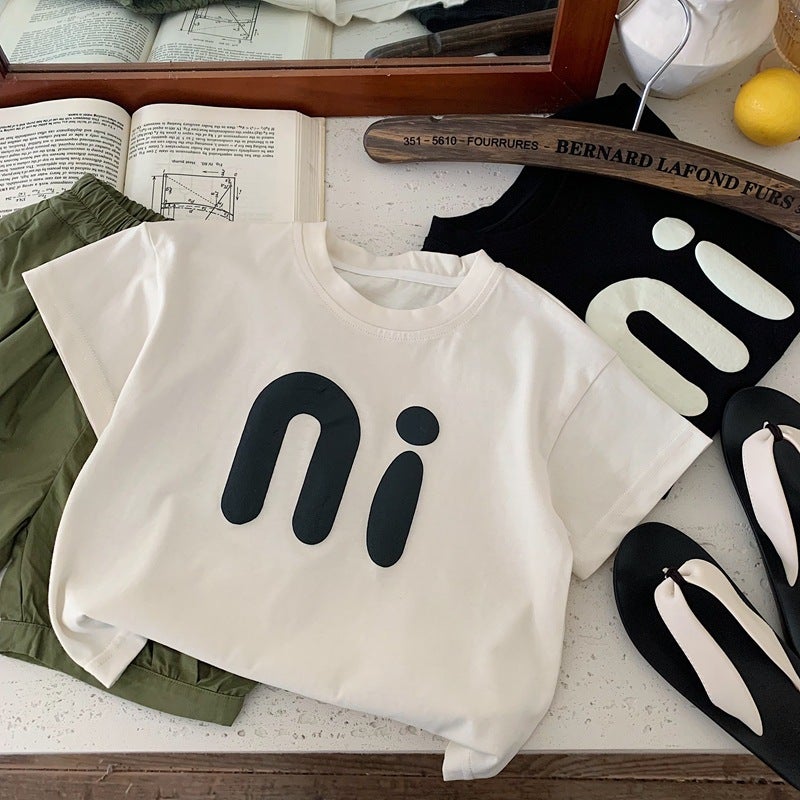 Boys And Girls Western-Style Letter Printed Cotton T-Shirt Half-Sleeve Comfortable All-Match Short-Sleeve Top For Children - Image 2