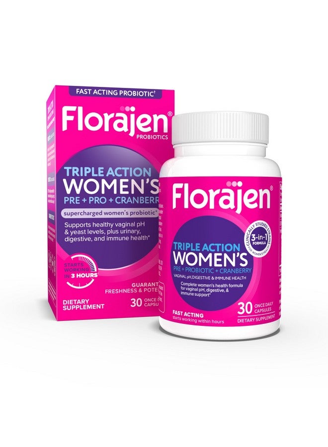 Florajen Women’s Triple Action Probiotic - Prebiotic + Probiotic + Cranberry for Vaginal, Digestive & Immune Support - Fast-Acting, Clinically Studied, Gluten-Free & Vegan, (30 Count) - Image 1