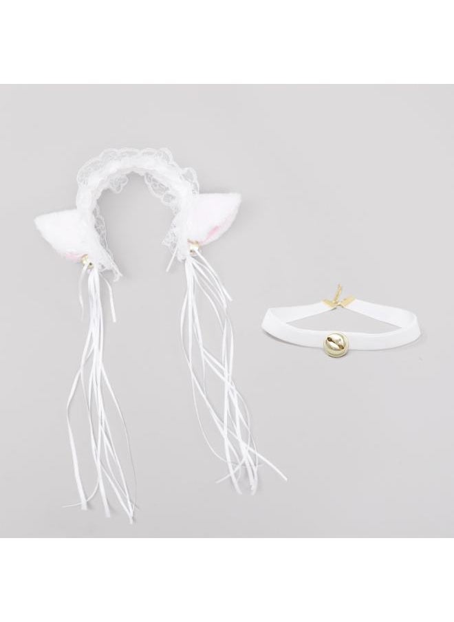Generic A Generation Of Hair Hand Lolita Accessories Fox Ears Cat Ears Hairband Lace Bow Bell Collar Set 