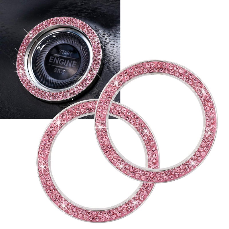 ToBeQueen Crystal Rhinestone Ring for Car Bling Ring Decal for Vehicle 2Pcs Auto Engine Start Stop Decoration for Women GirlInterior Ring Push to Start Bling Pink